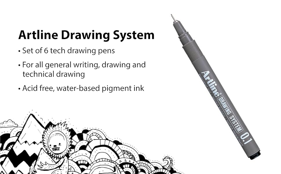 Artline Drawing System Pens Black 6 Pack