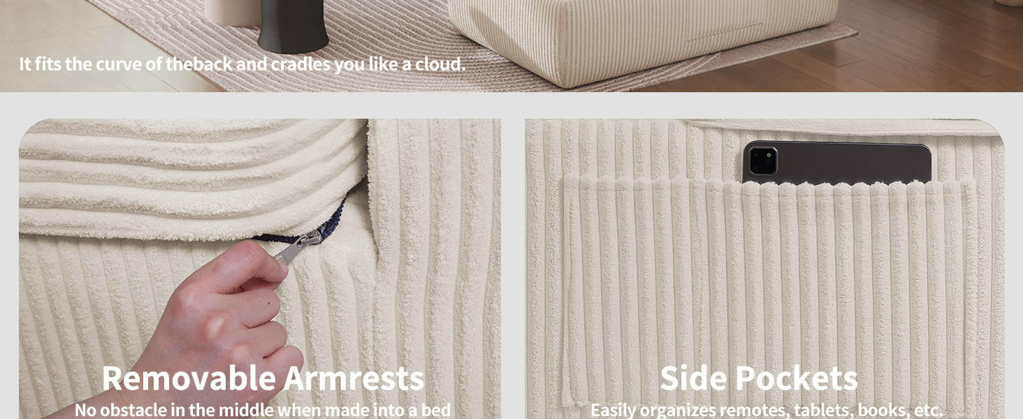 Removable armrests and side pockets