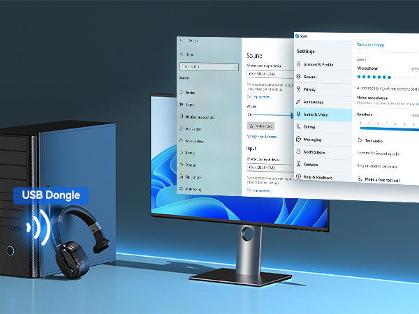 Wireless headset with microphone for PC