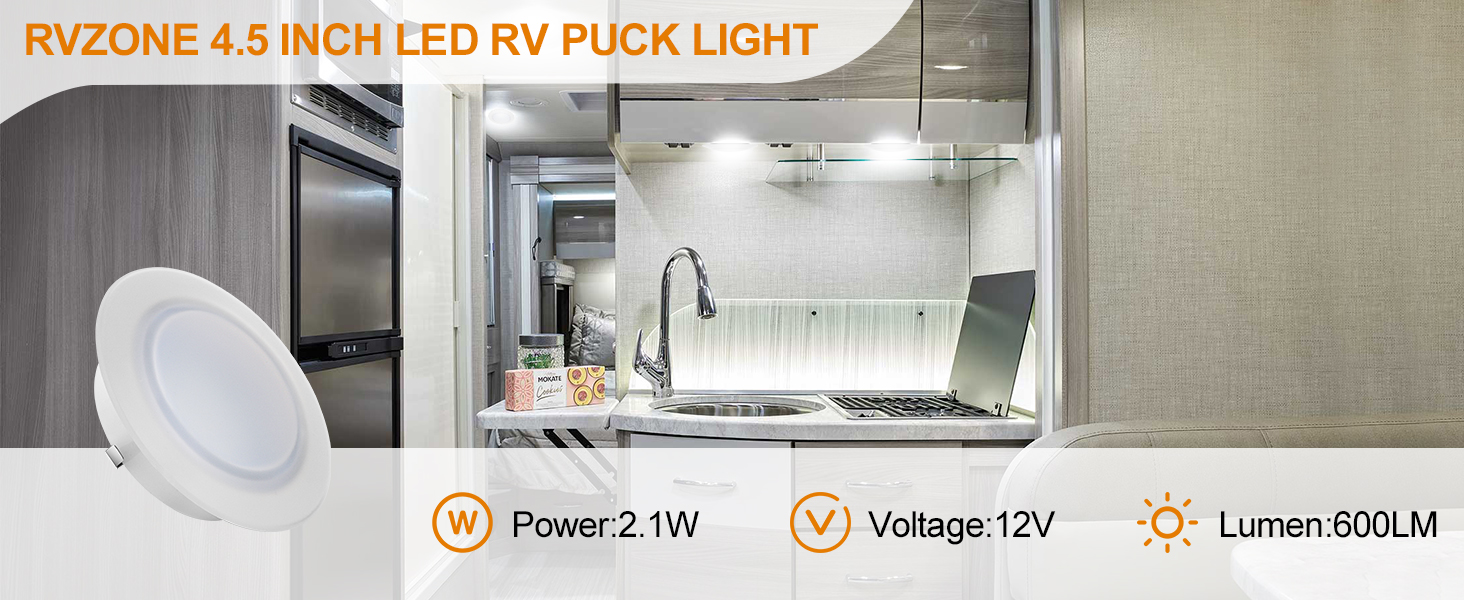 RVZONE 4.5 Inch LED RV Puck Light 12 Volt RV Boat