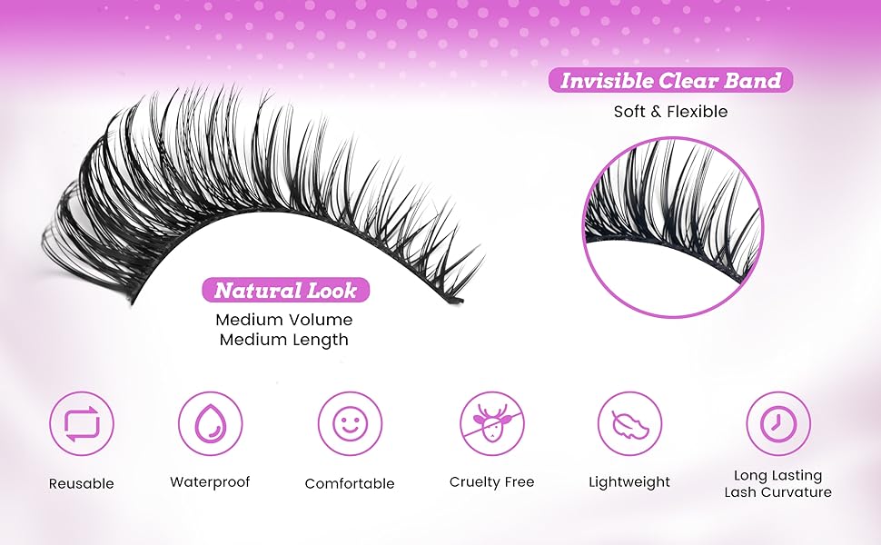 10 Pairs Wispy False Eyelashes with Clear Band, 14MM Fluffy Cat Eye Lashes