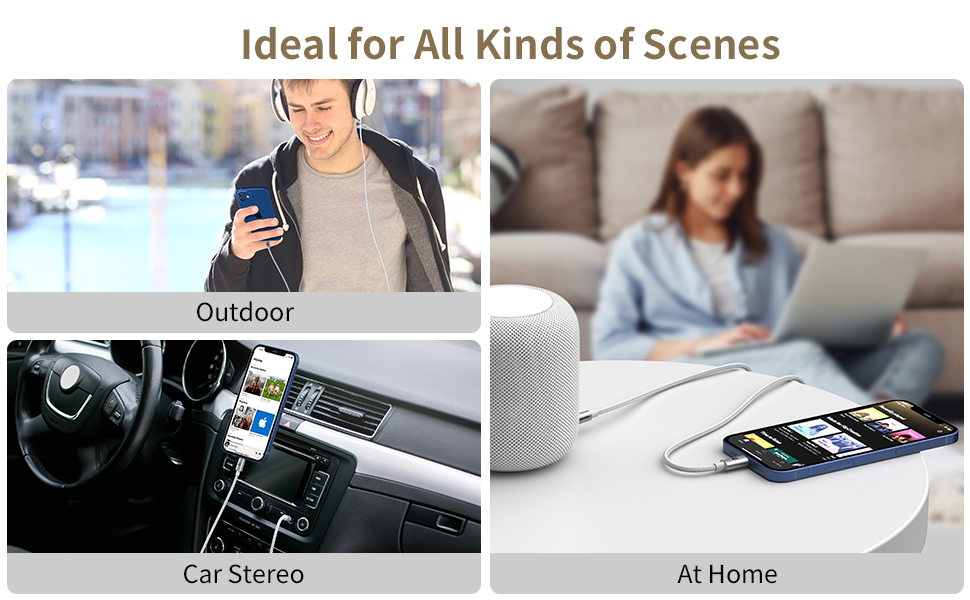 UNBREAKcable Aux Cable for iPhone in Car, Lightning to 3.5mm Aux Cord