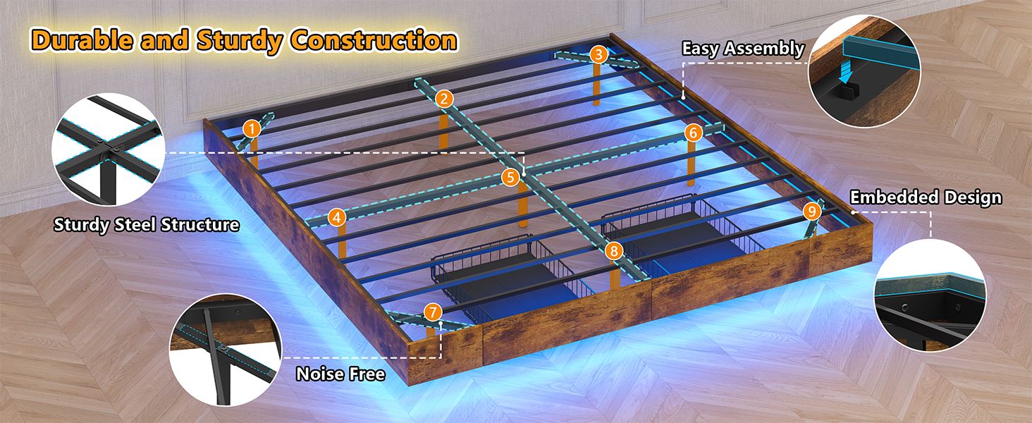 CSZZD Floating Bed Frame California King Size with Storage