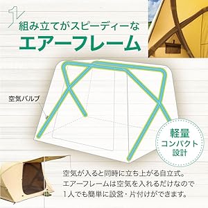 テント 2人用 空気で膨らむ エアーフレーム コンパクト 軽量 空気で膨らむエアーフレームテント 軽量コンパクト 2人用 収納