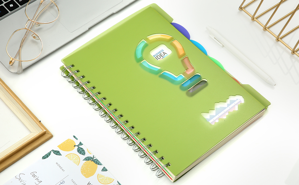 CAGIE Spiral Notebook with Colored Tabs 210 Pages Wide