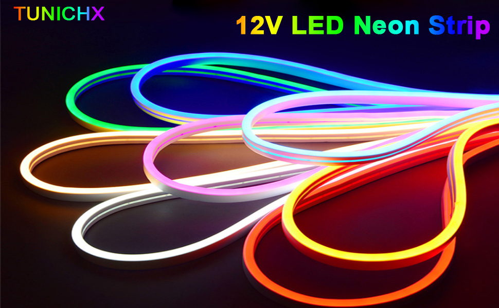 TUNICHX Neon LED Strip Light 16.4ft/5m 12V Flex Silicone
