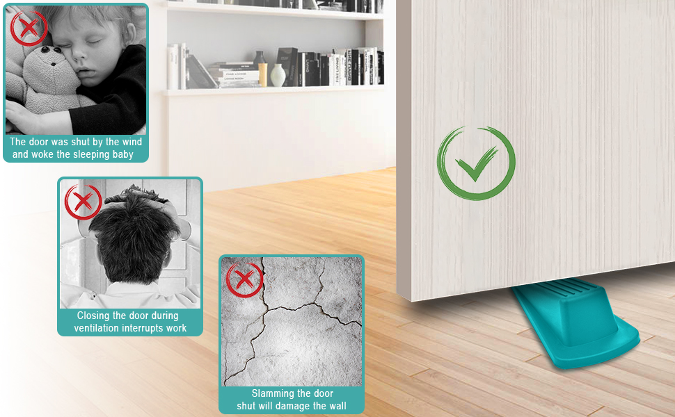 Door Stoppers,4 Pack Premium Rubber Door Stop Wedge, Prevent The LockOuts