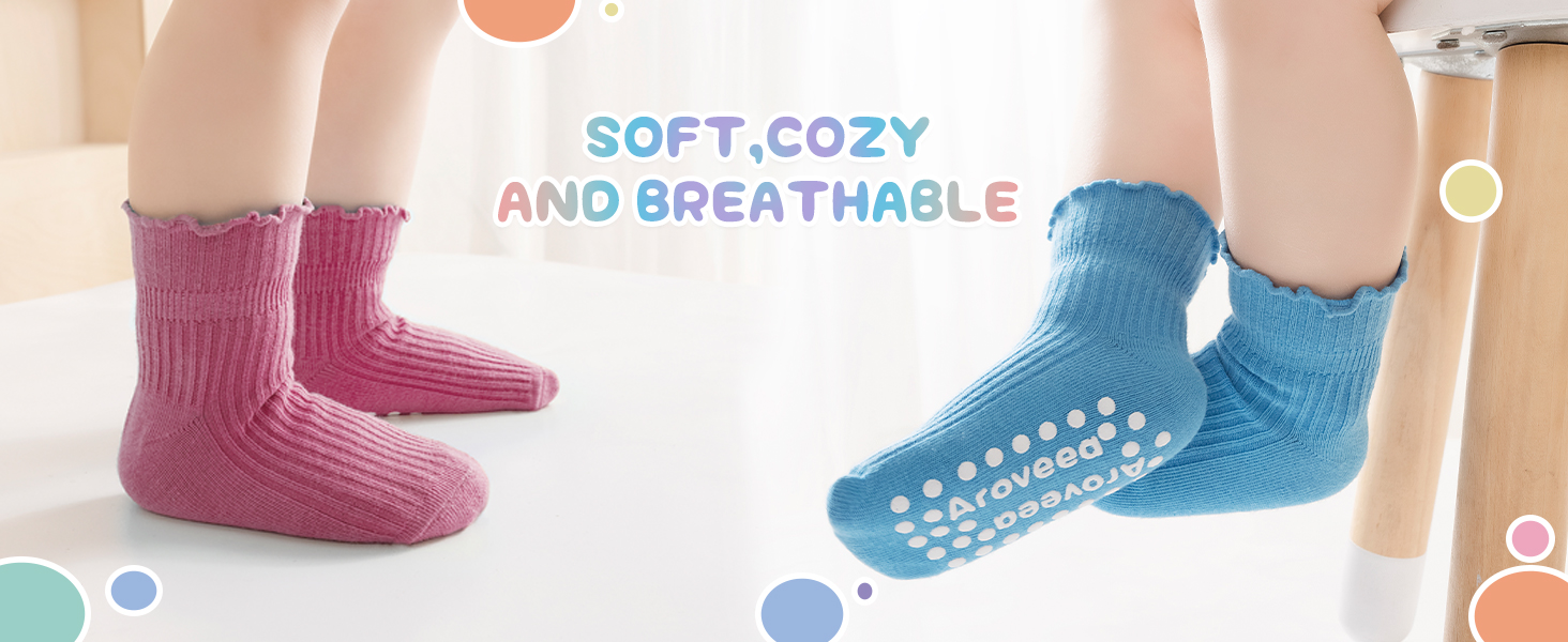 AROVEEA BABY TODDLER GIRL FRILLY RUFFLE SOCKS WITH GRIPS
