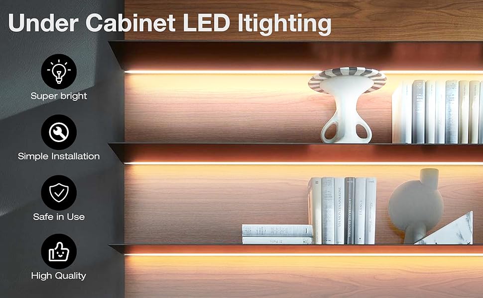 Volivo Under Strip Lighting 20FT, 6 Pcs Dimmable White LED Strip Lights, Flexible Tape