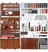 TLKKUE Leather Tooling Kit - Leather Craft Tools with Custom Handbag, Cutting Mats, Engraving, Pu...