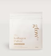 White resealable pouch containing Kollagen Pulver (Collagen Powder). Package displays product name, weight (450g), and brand 'Glow25' in gold lettering on a minimalist design.