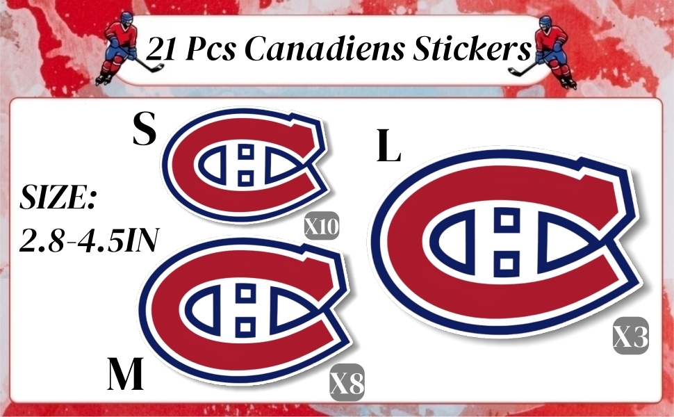 21 Pcs Canadiens Stickers for Adults Teens Children, Hockey Team Theme Vinyl Waterproof Decals