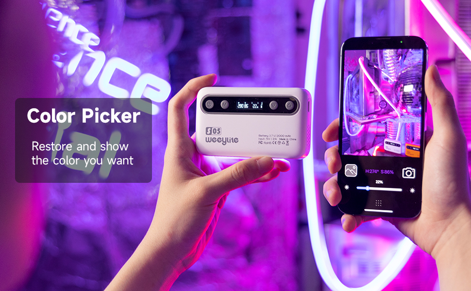 Weeylite S05 RGB LED Video Light w App Control, Mini Camera Light