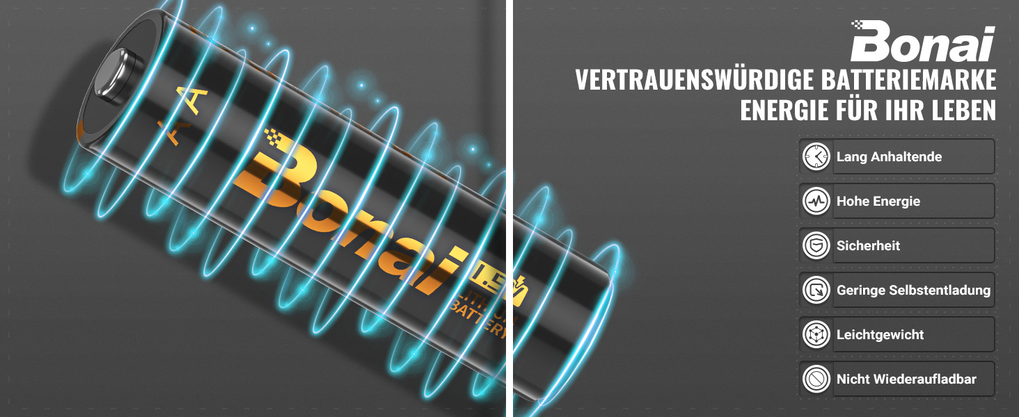 BONAI Lithium Batteries AA NonRechargeable 1.5 V 3000 mAh AA Batteries