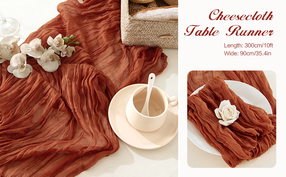 6 Pack Terracotta Cheesecloth Table Runners 10ft Wide Gauze
