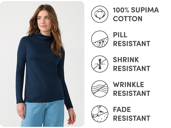 Lands' End Womens Long Sleeve Shaped Supima Cotton