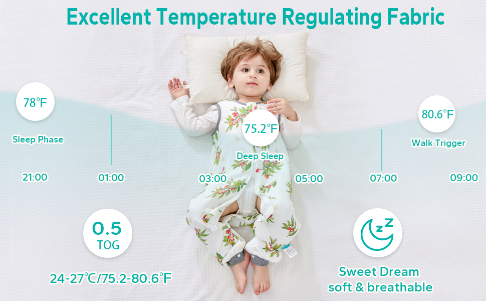 LILBESTIE Bamboo Toddler Sleep Sack with Feet, 0.5 Tog