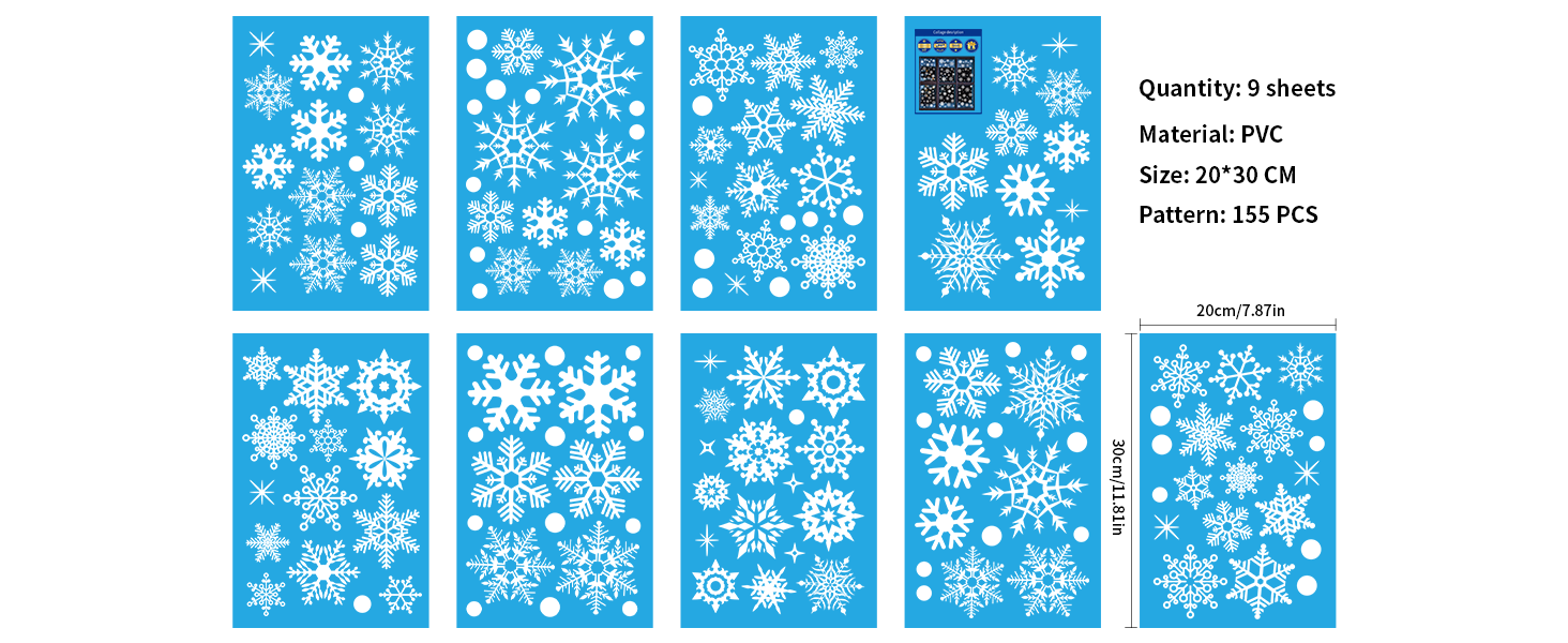 Christmas Snowflake Window Decorations Stickers 155Pcs Reusable