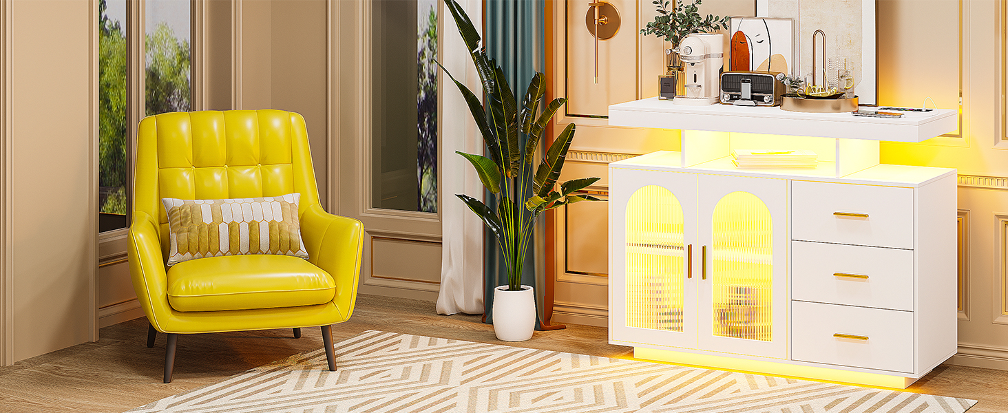 Gurexl 40" LED Buffet with Wireless Charging Station,Auto Sensor RGB 20