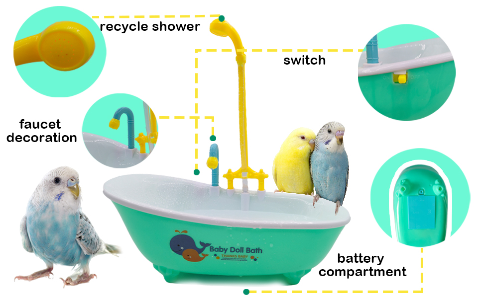 MUYG Parrot Automatic Bathtub with Shower, Cute Durable