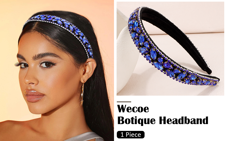 Wecoe Rhinestone Headband Royal Blue Headband Women Non