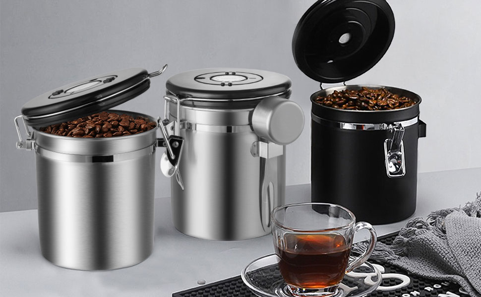 Airtight Coffee Canister, Large and Sealed Stainless Steel Coffee