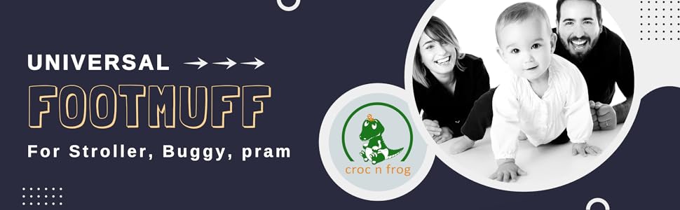Crocnfrog universal footmuff for strollers, prams, and buggies, featuring a water-resistant design.