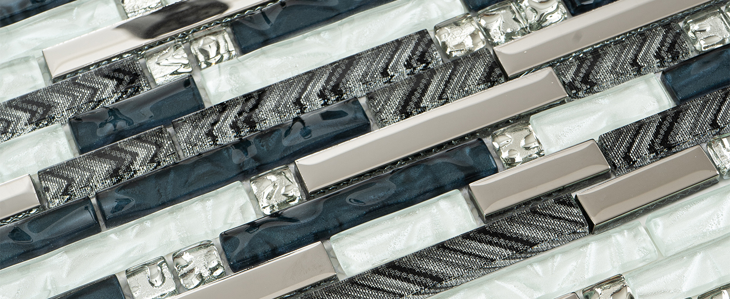 VMOZZA Glass Backsplash Tile, 5Sheet Glass Mosaic Tiles Subway Tile