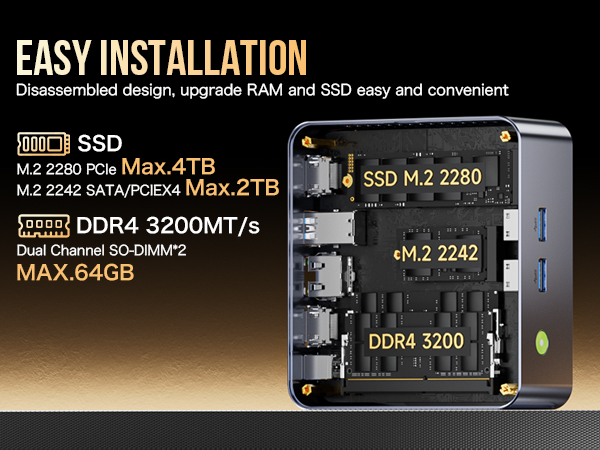 mini pc computer ram expansion ddr4 dual storage ssd m.2 2280