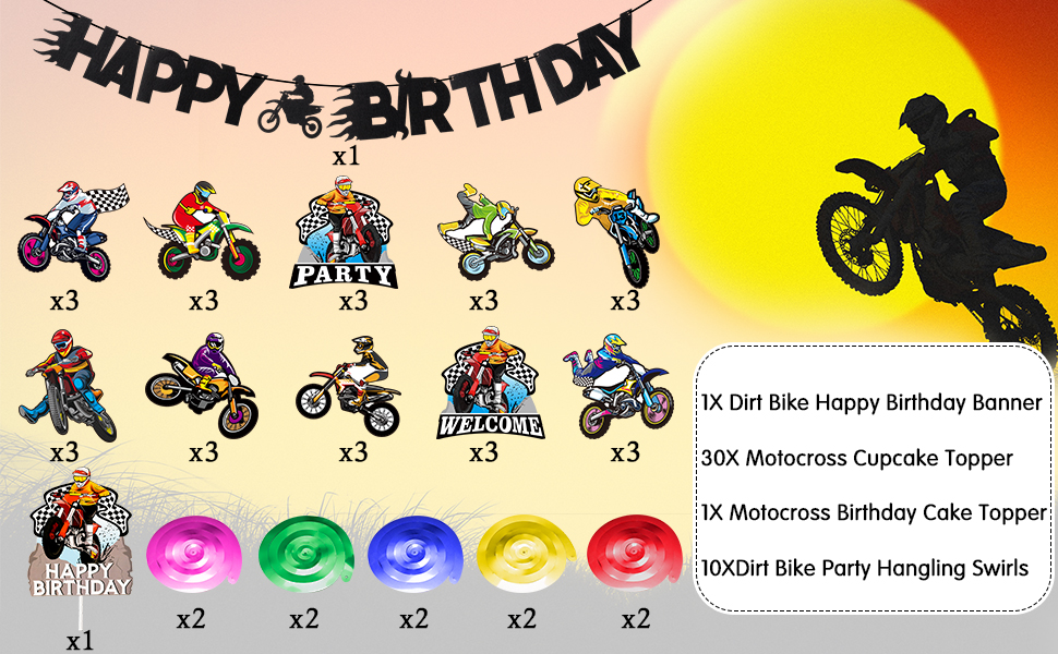 Amazon.com: ANGOLIO 42Pcs Dirt Bike Party Decoration Kit