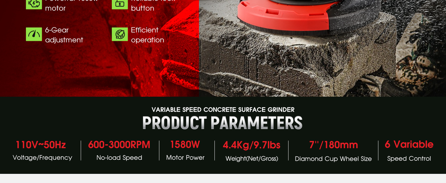 variable speed concrete surface grinder product parameters
