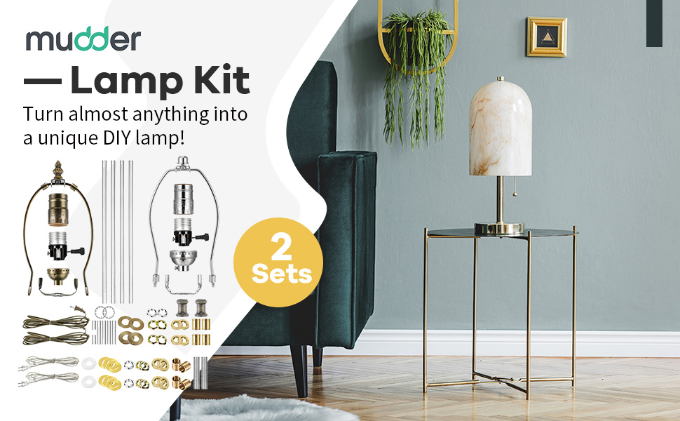 Mudder 2 Sets Silver Finish Make a Lamp Light Kit, Lamp Wiring Kit with