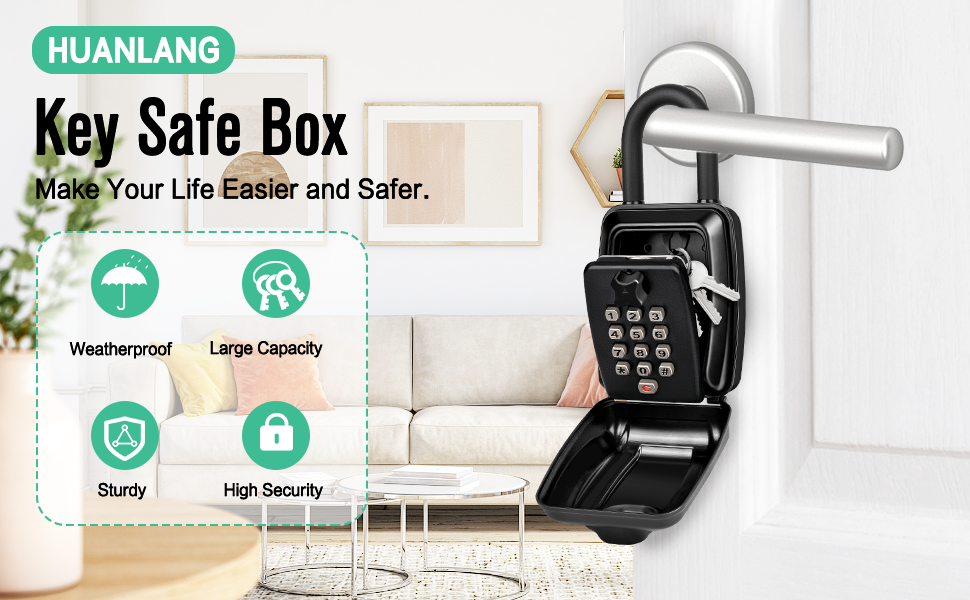 HUANLANG Lock Box for House Key,Key Lock Box for Door Handle 12Digit