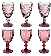 WHW Whole House Worlds Baroque Goblet Glasses, Set of 6, Translucent Smoky-Rose, Non Lead Crystal...