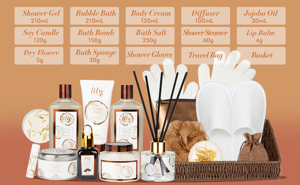 Coconut home spa gift basket for women