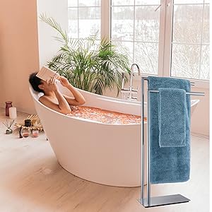 Freestanding Towel Rack for Bathroom Bath Towel Holder Standing on Floor Double Towel Bar 
