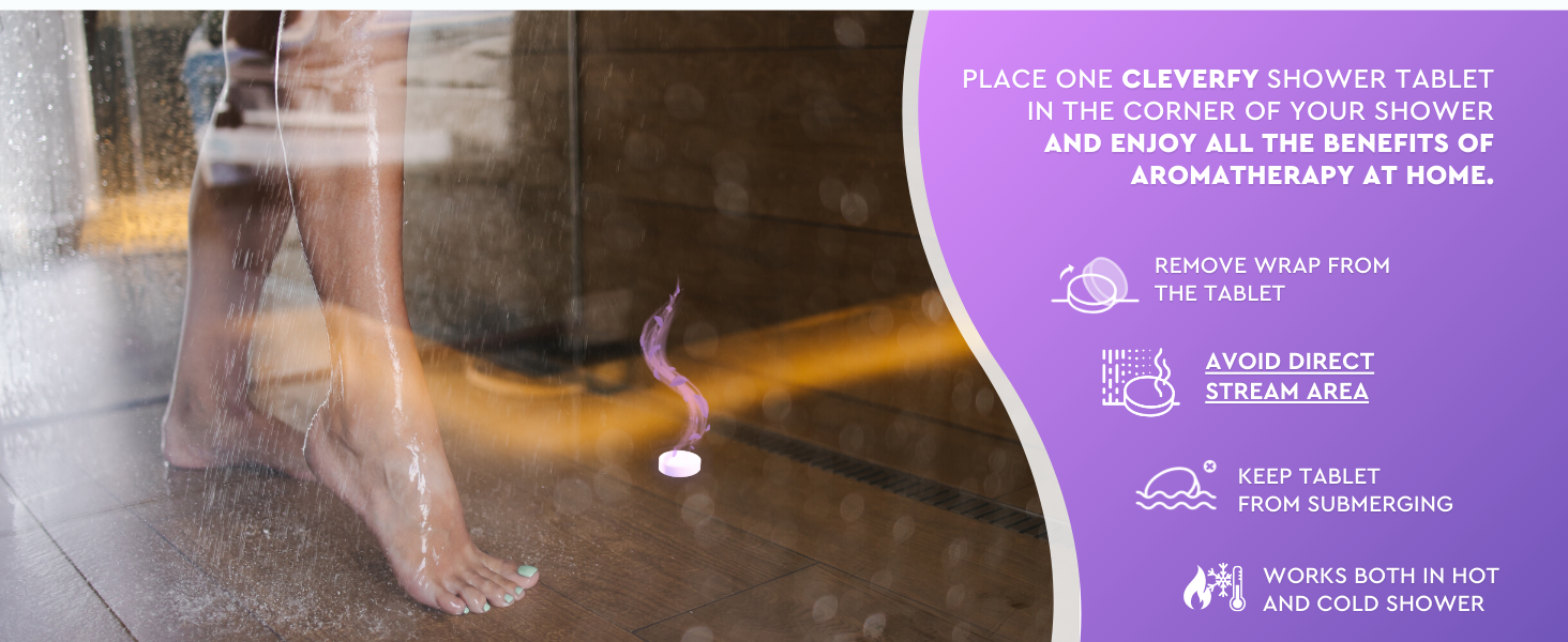 how to use shower steamers, remove wrap from the shower tablet, avoid direct stream area