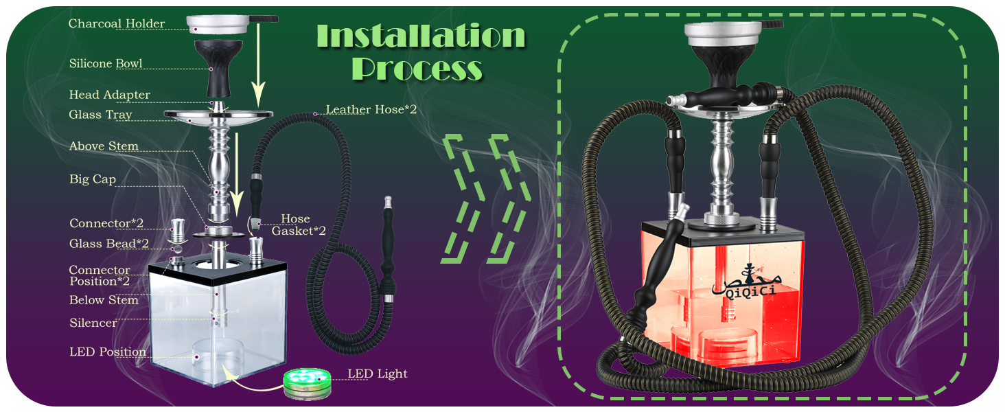 QiQiCi Hookah Set 2 Hose Hookahs Shisha with Everything