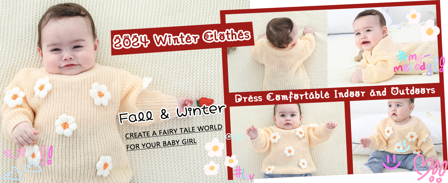 Newborn Infant Toddler Baby Girl Sweater 2024 Winter Clothes Knit Pullover Outfits for Little Girls