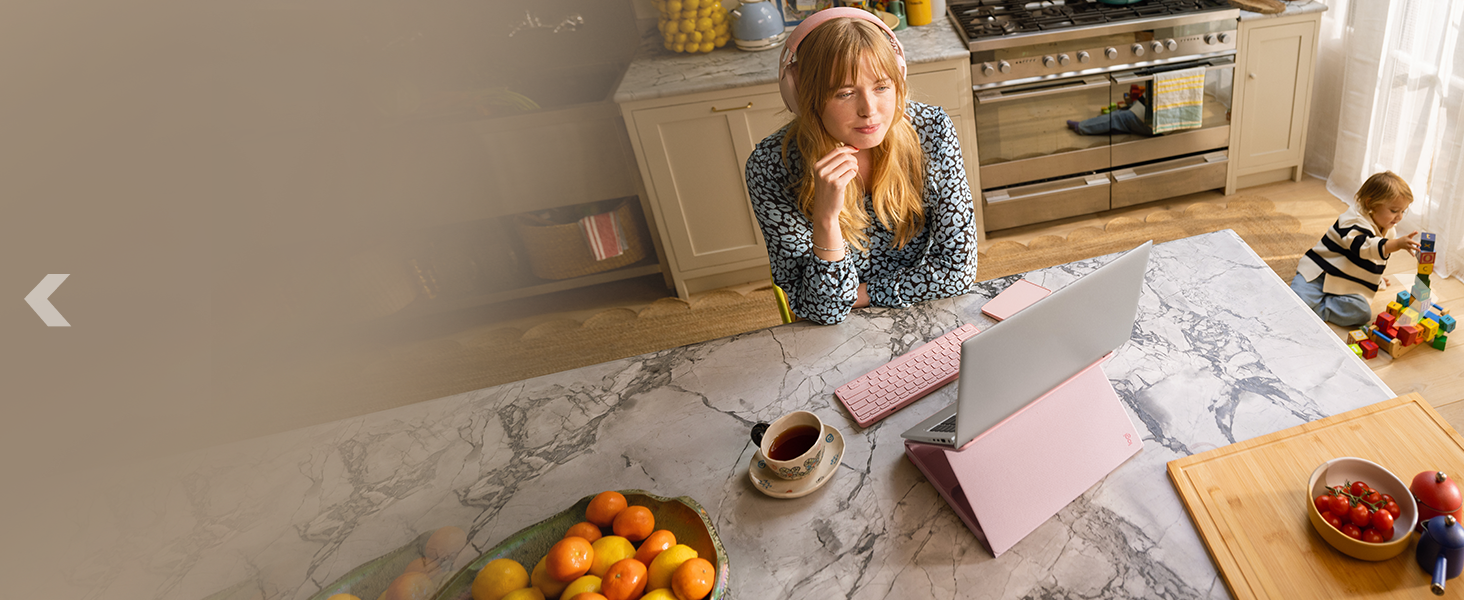 Logitech Casa Pop Up Desk Work From Home Kit with Laptop Stand, Wireless Keyboard and Touchpad