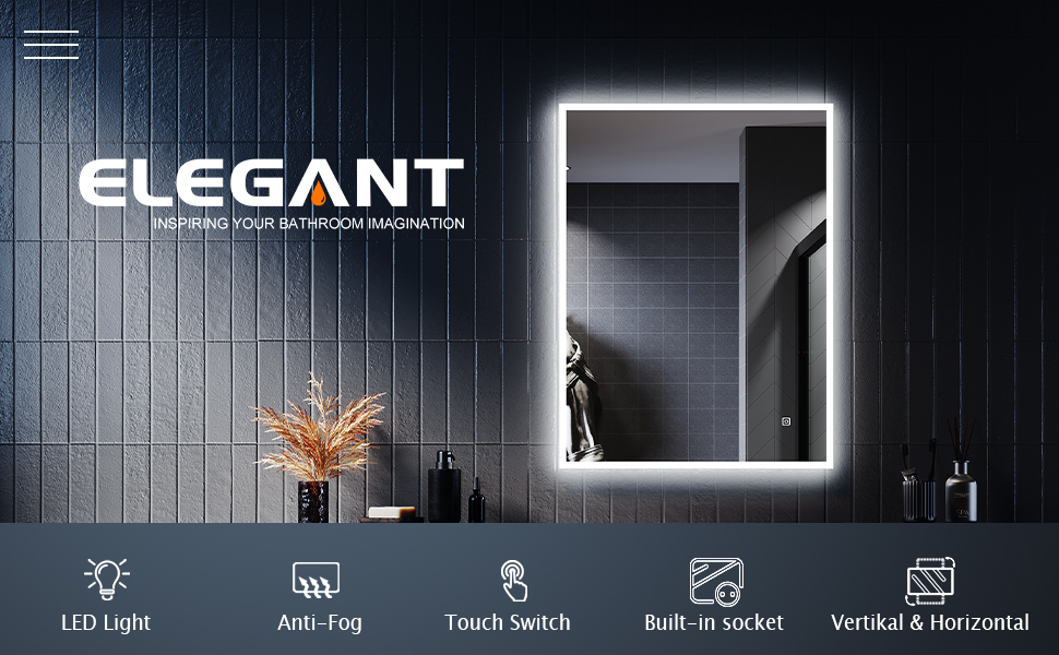 ELEGANT Backlit Illuminated Bathroom Mirror with Shaver Socket