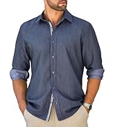 MAPICK Mens Casual Button Down Denim Shirts Long Sleeve Untucked Stretch Wrinkle-Free Dress Shirt