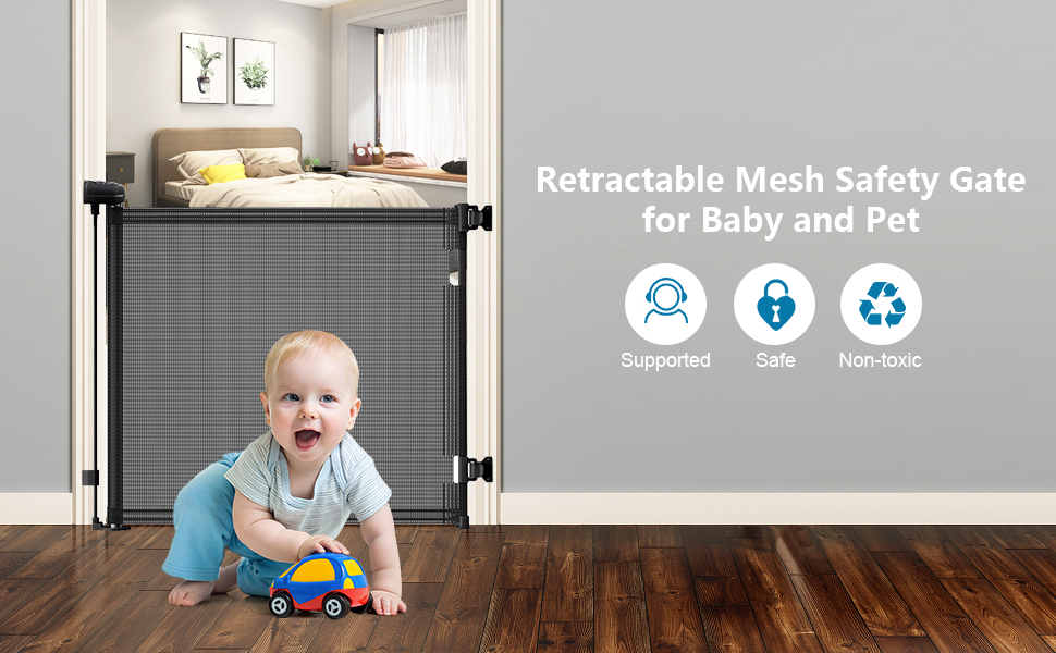 Retractable Stair Gate For Babies and Pets,Autolock Retractable Safety