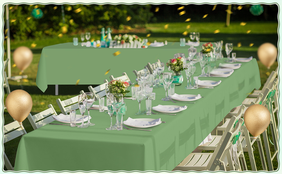 6Pack Sage Green Plastic Tablecloths for Rectangle Tables