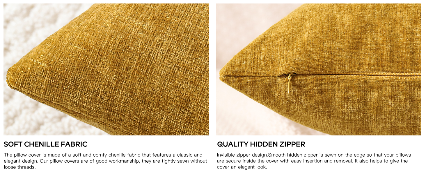 JOTOM Set of 2 Cushion Covers 30x50 cm Soft Chenille Gold Yellow Decorative Throw Pillow Covers 12x20 Inch Lumbar Cushion Case Solid Pillowcases for Couch Sofa Living Room Bed Home Decor (Gold Yellow) 17 1