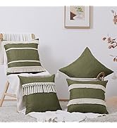 Topfinel Olive Green Decorative Throw Pillows for Couch Covers 18 x 18 Set of 4,Vintage Cotton Li...