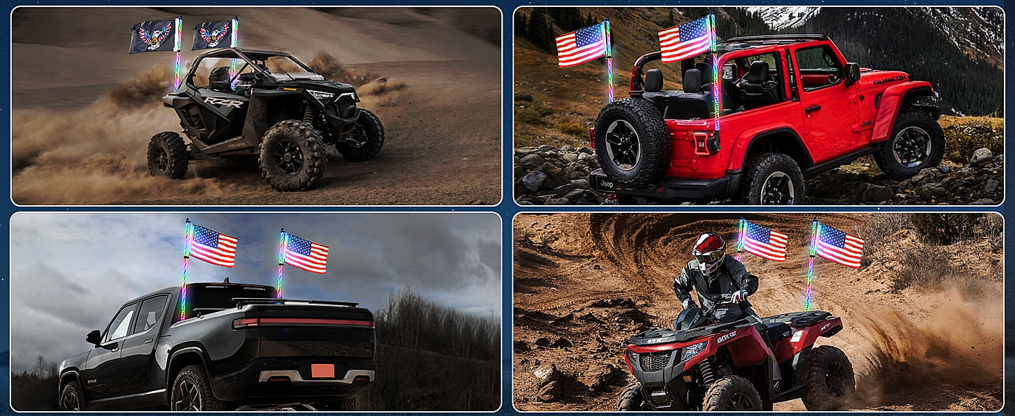 multi-color lighted whip with remote APP control and rocker switch for UTV ATV truck RZR SXS