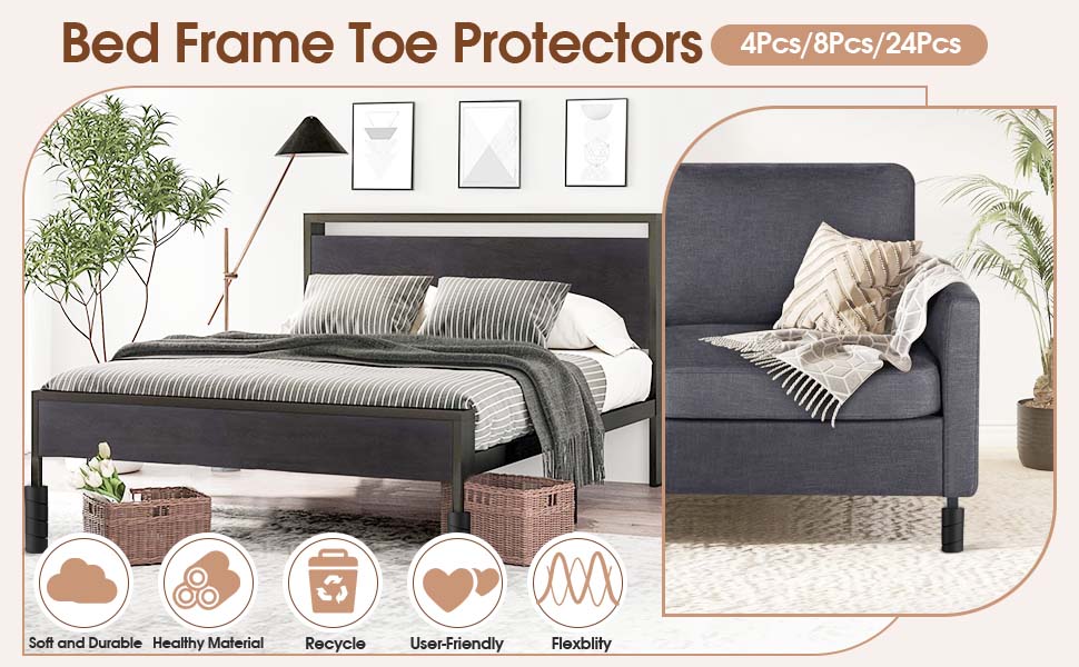 4 Pack Bed Frame Toe Protectors Cushioned Corner Guards for Bed Frame