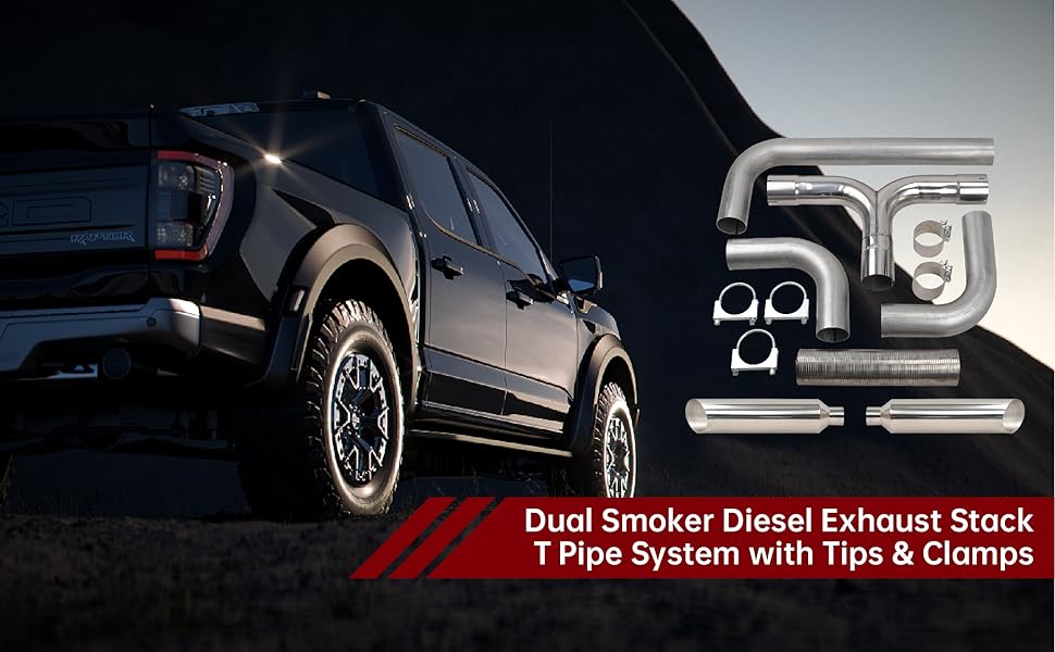 FGJQEFG 4'' Inch Turbo Dual Smoker Diesel Exhaust Stack T