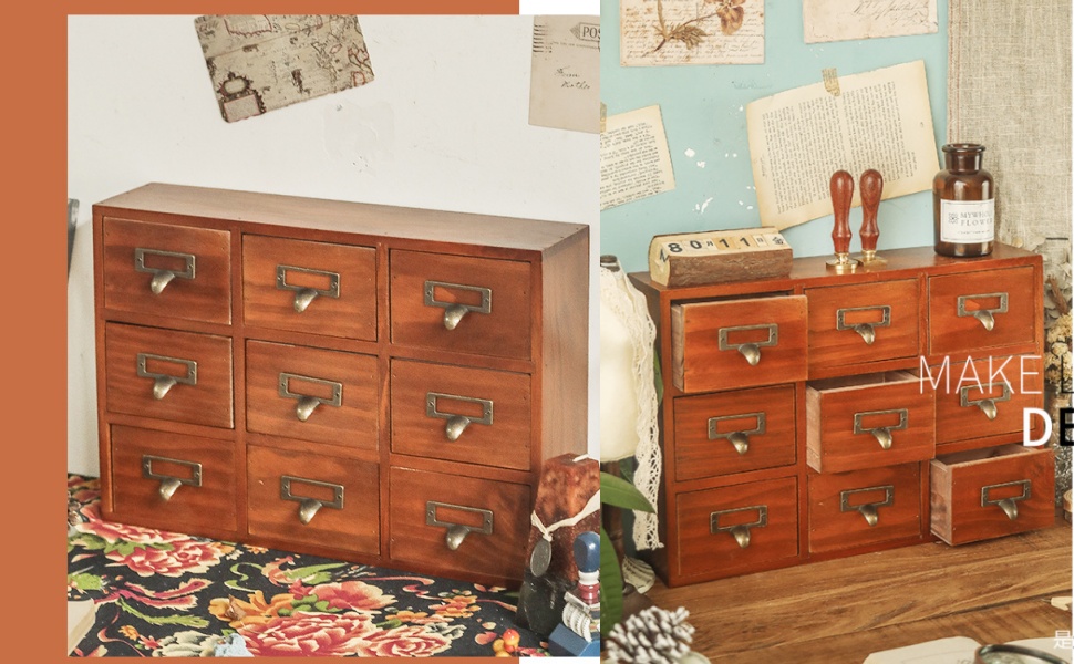 Wooden Vintage Apothecary with 9 Drawer & Label